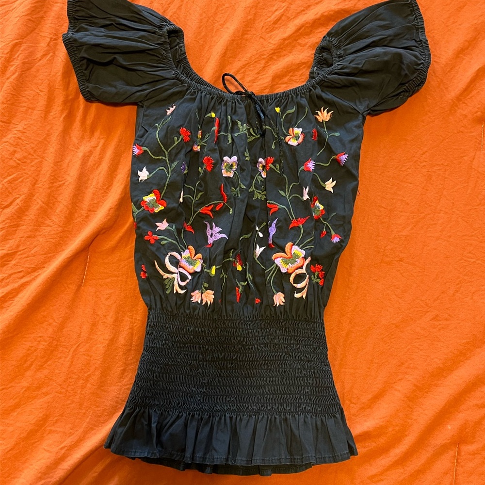 Elegant Black Floral Embroidered Blouse